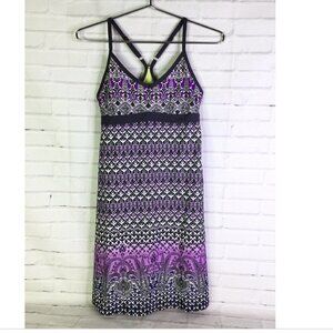 ** Athleta Shorebreak Activewear Swim Dress Racer Back Purple Bombay Print Sz XS